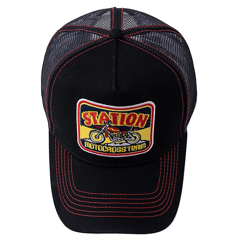 Unisex καπέλο Trucker με πλέγμα, κλασικό μοτίβο μοτοσικλέτας, αναπνεύσιμο καλοκαιρινό καπέλο μπέιζμπολ, καπέλο streetwear για άνδρες και γυναίκες
