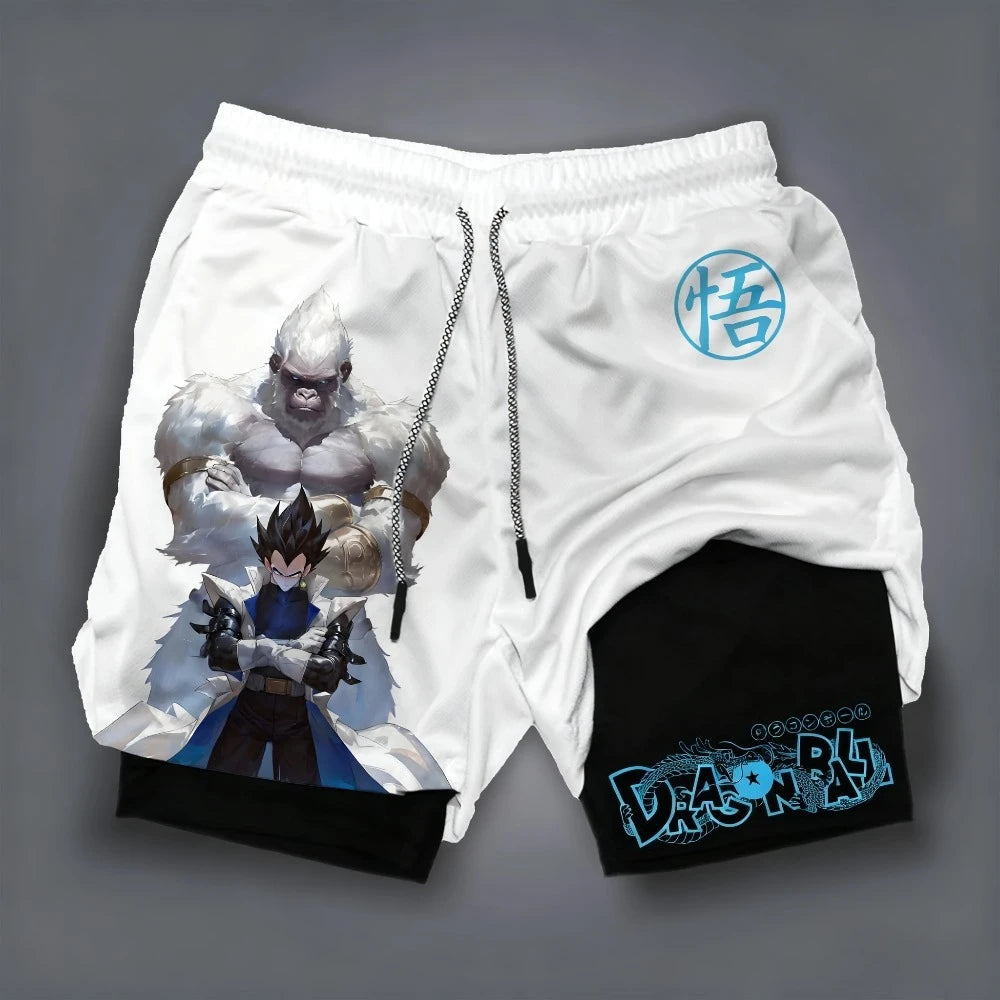 2026 Summer Dragon Ball  Goku Wolf Samurai 2-in-1 Gym Shorts 100% Cotton Oversized Fitness Retro Streetwear Unisex  Adults Kids