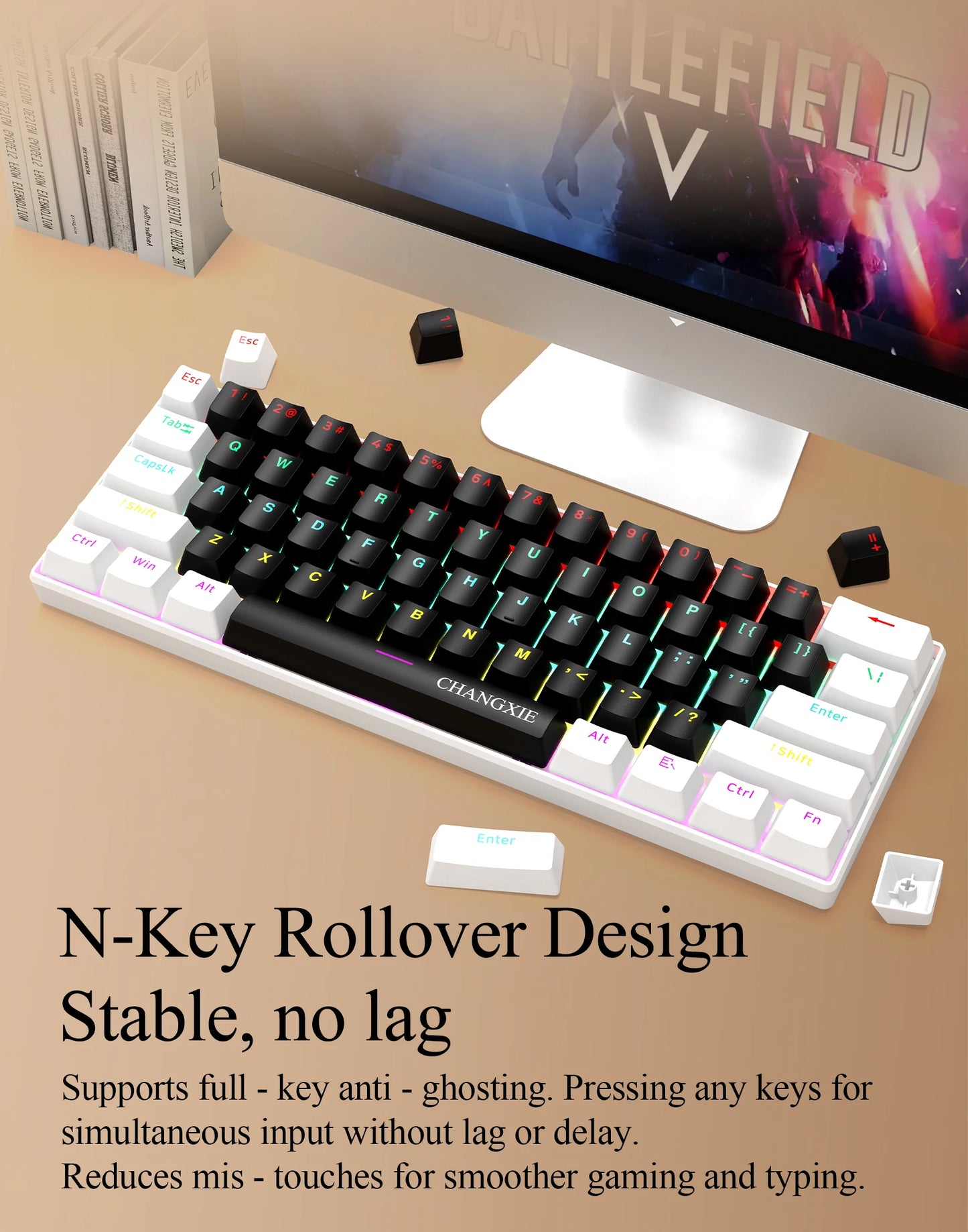 60% Compact Wired Mechanical Keyboard 61 Keys RGB Backlight Red Switch Ergonomic Small Portable for Office Computer Windows Tablet