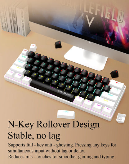 60% Compact Wired Mechanical Keyboard 61 Keys RGB Backlight Red Switch Ergonomic Small Portable for Office Computer Windows Tablet