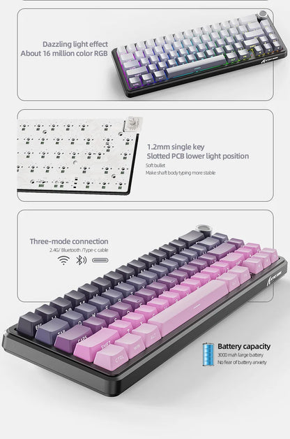Attack Shark X66 Kabellose mechanische Tastatur 65% Kompaktlayout RGB-Hintergrundbeleuchtung Gasket Hot Swap Bluetooth USB-C PBT großer Akku