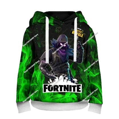 Sweatshirt com capuz Fortnite 3D com estampagem digital, folgado e confortável, novidade de outono