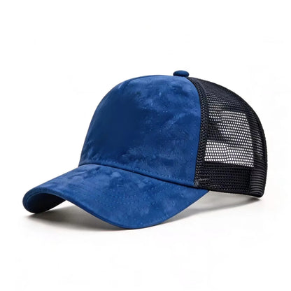 Șapcă de baseball din plasă de vară pentru femei și bărbați, șapcă din piele de căprioară uni, cu patch și închidere snapback, casual, respirabilă, unisex, de stradă, hip-hop, șepci de camionagiu