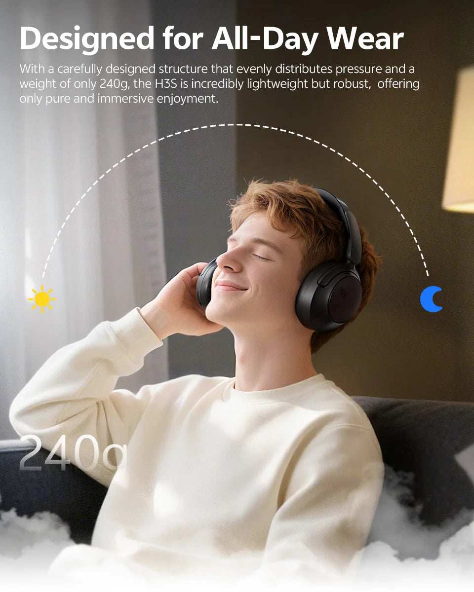 Cuffie over-ear QCY H3S ANC Bluetooth 6.0 – Hi-Res LDAC Spatial Audio, cancellazione adattiva del rumore -56dB, headset wireless