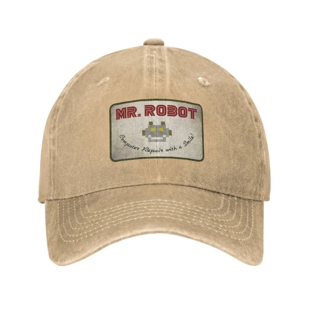 Computer mit Sourires Anime Funny Mr Robot Individuell gestaltete Retro-Cowboy-Baseballkappen für Herren aus Denim, Sonnenhut, Hip-Hop-Kappe