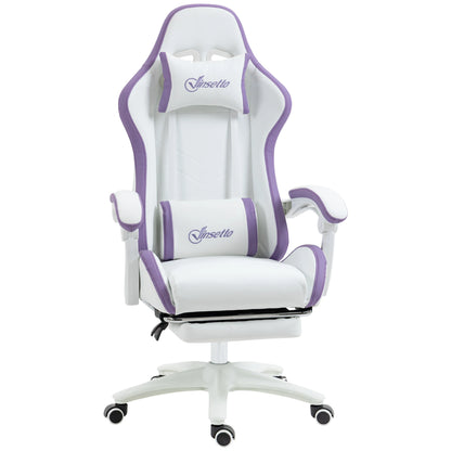 Vinsetto Gaming Chair Pu Leather Gamer Chair Adjustable Height Reclining 135 °   Headrest and Footrest 65X65X121-129 cm White