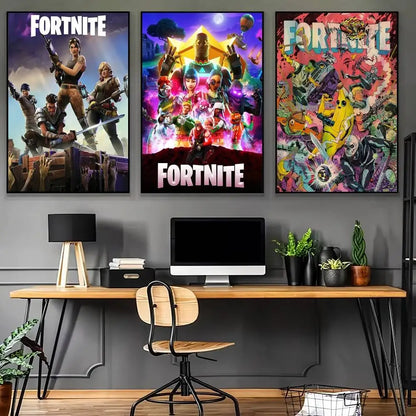 Poster de Jogo F-Fortnite Surpresa — Decoração de Casa, Quadro de Parede para Escritório e Sala de Estar