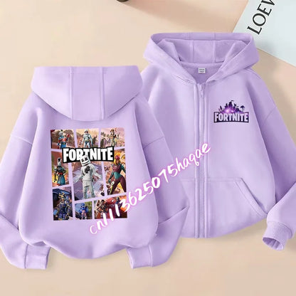 Kinder-Outdoorjacke Cartoon FORTNITED für Mädchen und Jungen, Sweatshirt-Mantel, hochwertige dünne Windjacke, Herbst-Zip-Jacke, Oberteil