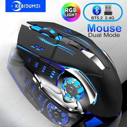 Mouse KEBIDUMEI cu Bluetooth 5.2 dual-mode, mouse wireless 2.4G, mouse de gaming RGB reîncărcabil, silențios, 3600 DPI, pentru laptop
