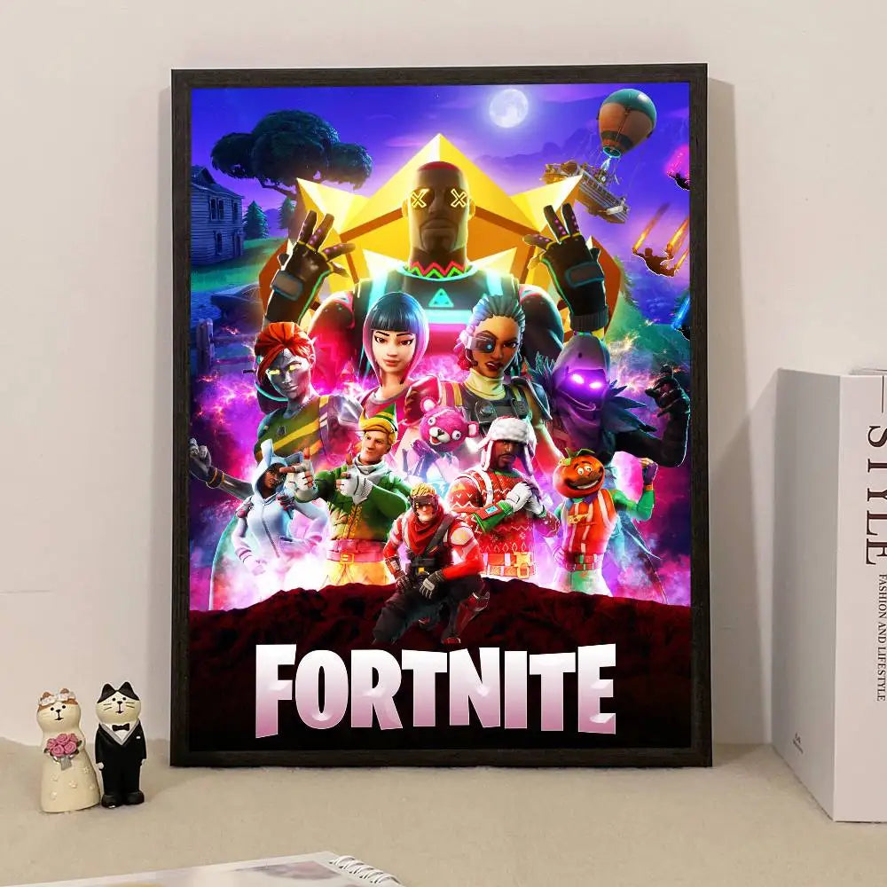 Poster de Jogo F-Fortnite Surpresa — Decoração de Casa, Quadro de Parede para Escritório e Sala de Estar