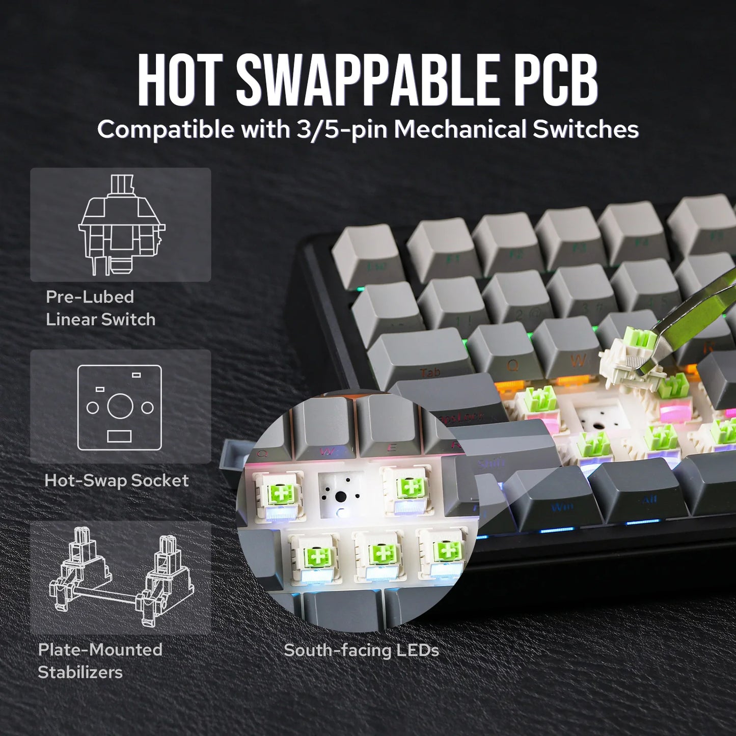 Teclado mecânico sem fios EPOMAKER X AULA F75 MAX Compact 75% ANSI Layout com ligação com fios/Bluetooth/2.4GHz, ecrã TFT e botão rotativo