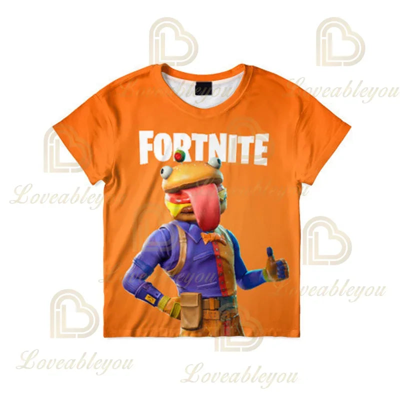Nova T-shirt de Verão Fortnite para Rapazes, T-shirt Cartoon Gira, Manga Curta, para Homem, Mulher e Criança, T-shirts para Adolescentes, Tops Streetwear