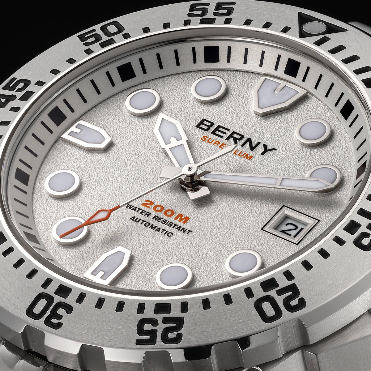 BERNY Men's Automatic Diver Watch Supper Luminous Sapphire AR Coated MIYOTA 8215 316LStainless Steel Single Crown Diving Watches