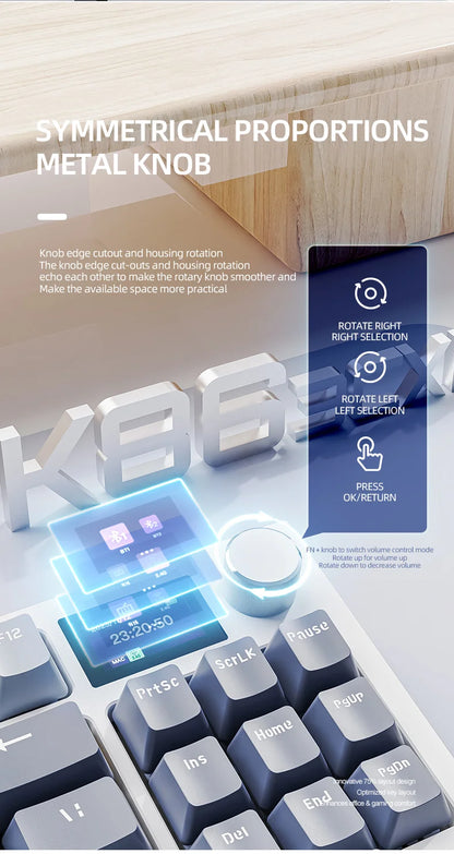 Teclado mecânico ATTACK SHARK K86 com botão metálico, ecrã TFT inteligente a cores, layout de 87 teclas, iluminação RGB e ligação trimodo