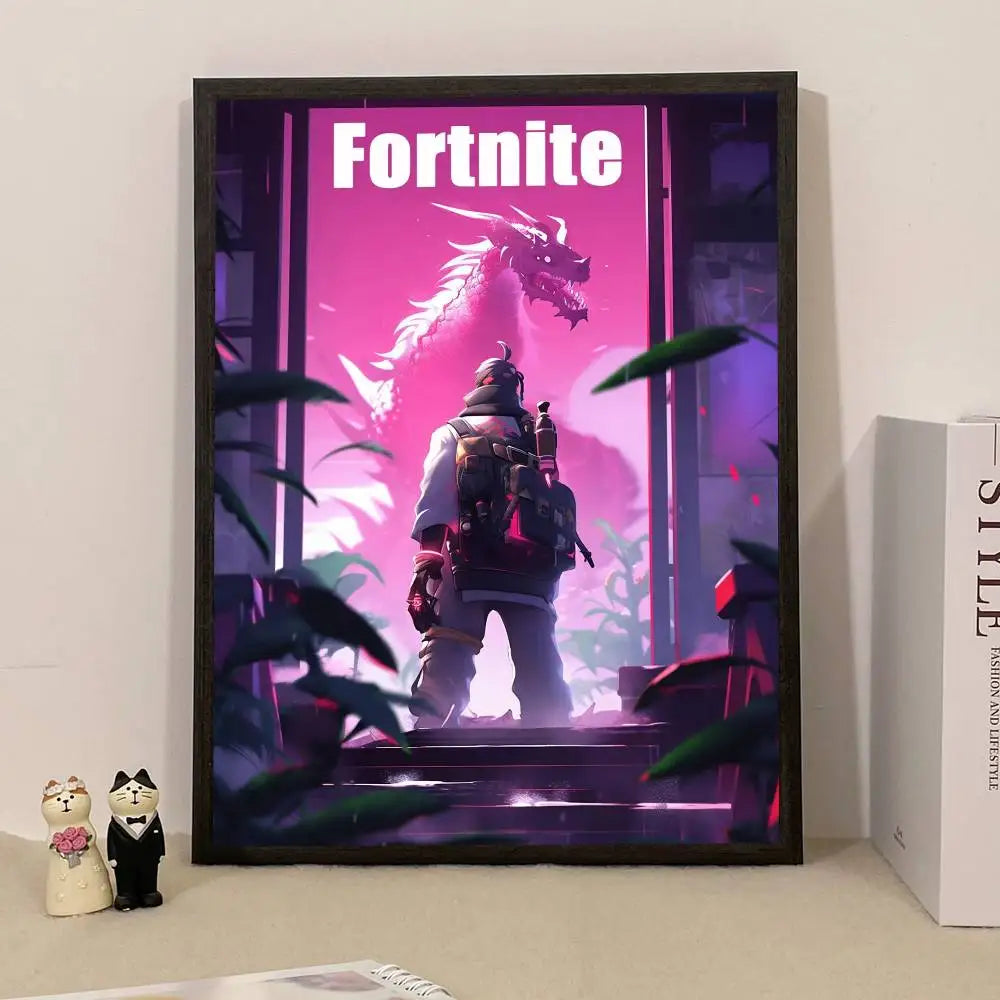 Poster de Jogo F-Fortnite Surpresa — Decoração de Casa, Quadro de Parede para Escritório e Sala de Estar