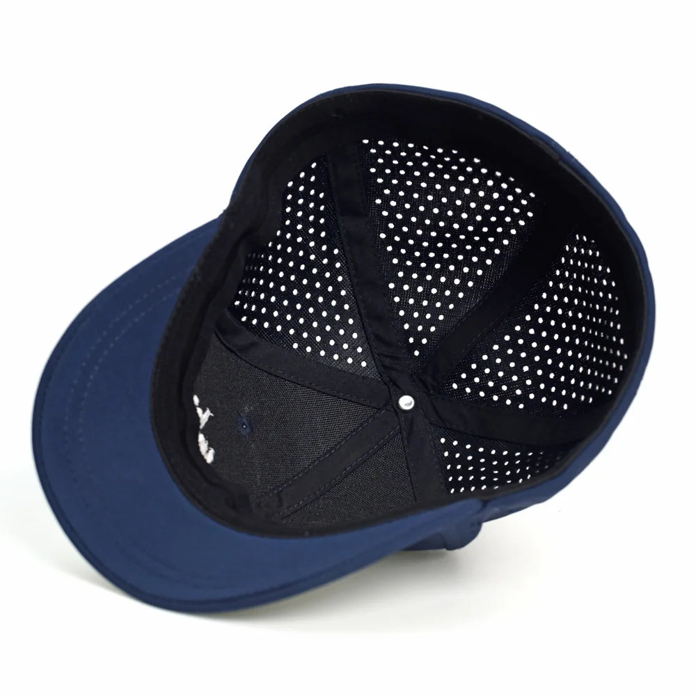 Baseballkappe mit Netzstoff, kurzer Krempe, geschlossener Rückseite, atmungsaktiv, Snapback-Kappen, eng anliegend, Dad-Cap, verstellbar, einfarbig, Trucker-Stil