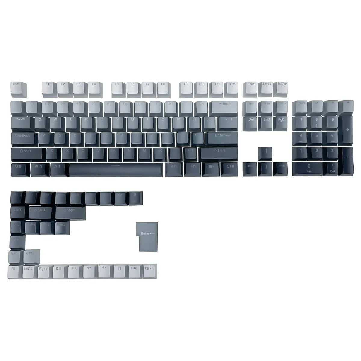 Teclas Gamer RGB retroiluminadas em degradé para teclado mecânico com switch MX, perfil OEM, PBT, branco e azul, layout ISO, teclas DIY