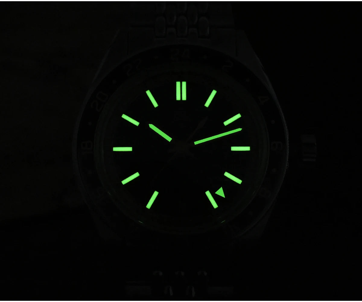 Orologio da uomo automatico San Martin 39.5mm Limited Edition con quadrante Full Lume, NH34 GMT, data a ore 6, 10Bar, Kol Saati di lusso SN0116W