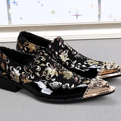 Men Luxury White Gold Metal Toe Oxford Elegant Loafers Slip On Dress Shoes Formal Wedding Party PU Leather Shoes Size 38-46