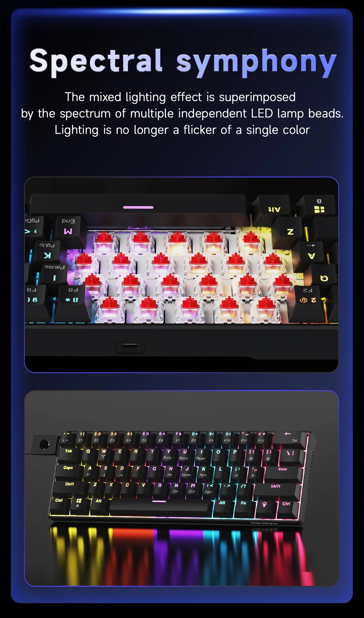 AJAZZ NK61 61-Key Wired Mechanical Keyboard with Hot-Swappable Red Switches, RGB Backlit Compact Gaming Keyboard for PC & Mac