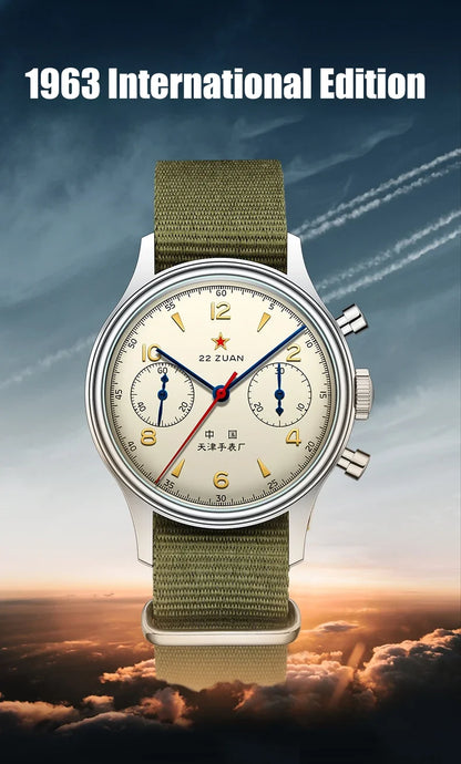 Seagull 1963 International Edition Herren-Mechanikuhr Pilotenuhr ST1901 Retro-Chronograph Armbanduhr Air Force Aviation Neu