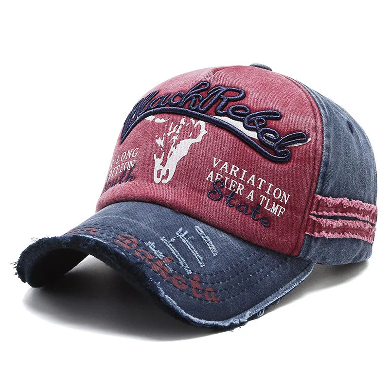 Șapcă de baseball vintage cu litere brodate, model „Bull Washed”, pălărie de soare retro pentru bărbați și femei, șapcă casual cu cozoroc în stil hip-hop
