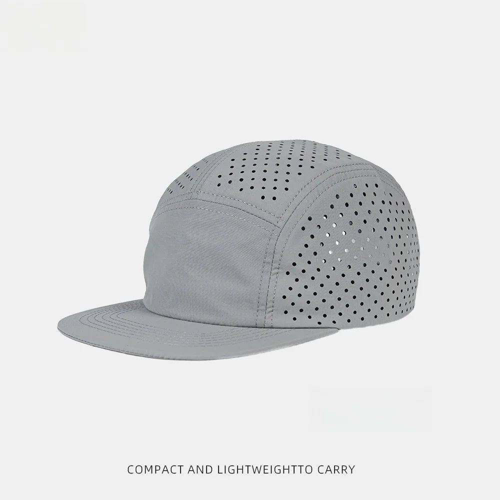 Quick-Dry 5 Panel Running Cap Laser Cut Perforated Breathable Sport Hat Ultra-Lightweight Soft Top Baseball Cap for Men Women