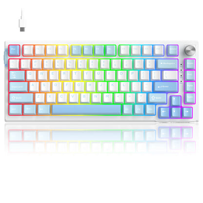 Teclado gaming mecânico MageGee SKY81 75%, RGB, gasket mount, hot-swappable, com fios, personalizável, som cremoso, amortecimento acústico e botão rotativo