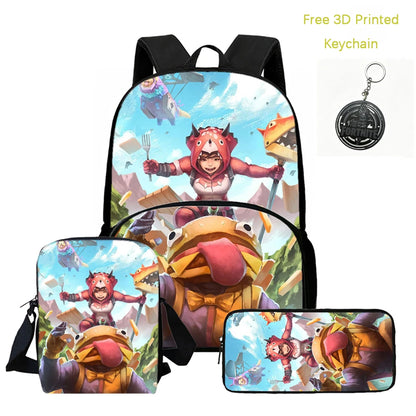 FORTNITE 3Pcs Lightweight Backpack With Front Pocket,Crossbody Bag&Pencil Case For Age 5-9 Boys Girls,Free 3D Printed Keychain.