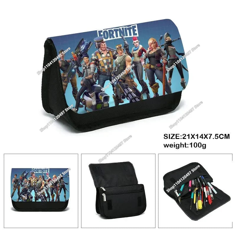 Estojo Fortnite Battle Royale para crianças, caixa de arrumação de canetas com design cartoon, material escolar, presente de aniversário
