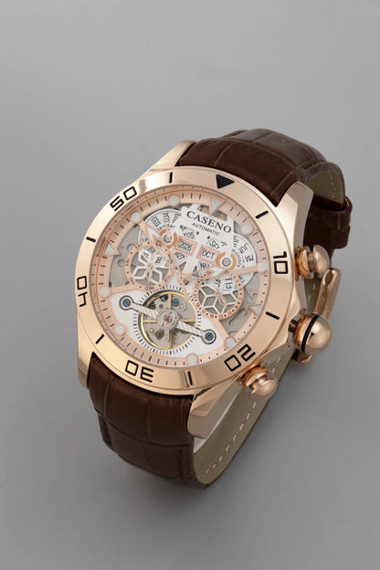 CASENO Brand Bubble Perpetual Calendar Fully Automatic Tourbillon Large Dial Mechanical Watch Belt Watch -58284G