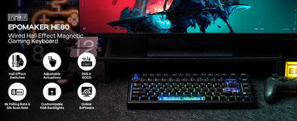 Teclado mecânico magnético EPOMAKER HE80 75% layout US QWERTY Hot-Swap Creamy Gasket com fio Hall Effect DKS SOCD para PC/Mac