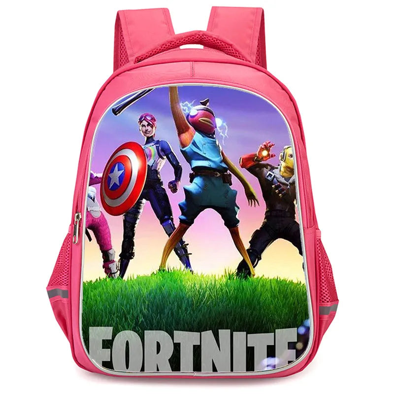 Mochila Fortnite Cartoon de 16 polegadas, unissexo, para rapazes e raparigas, com fechos duplos, grande capacidade e leve, para estudantes