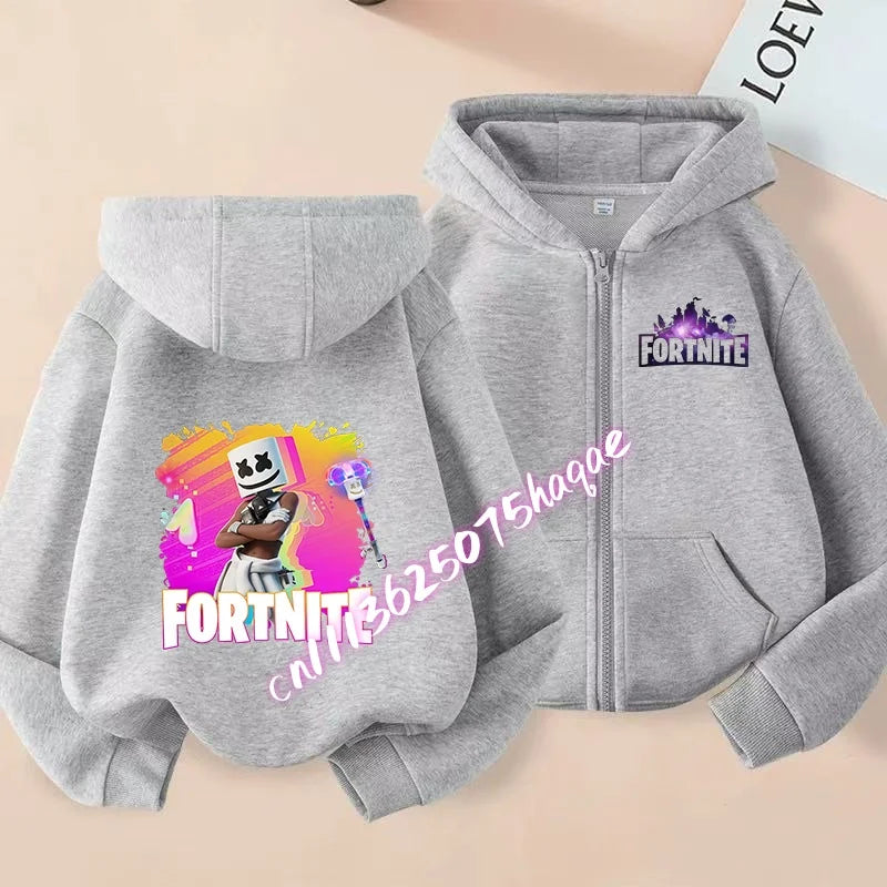 Kinder-Outdoorjacke Cartoon FORTNITED für Mädchen und Jungen, Sweatshirt-Mantel, hochwertige dünne Windjacke, Herbst-Zip-Jacke, Oberteil