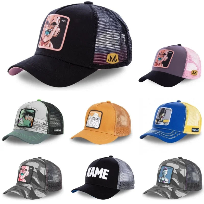 Cappellino Dragon Ball Son Goku da viaggio estivo con visiera, da uomo, ricamato, stile hip-hop, visiera parasole, cappellino trucker regolabile in rete