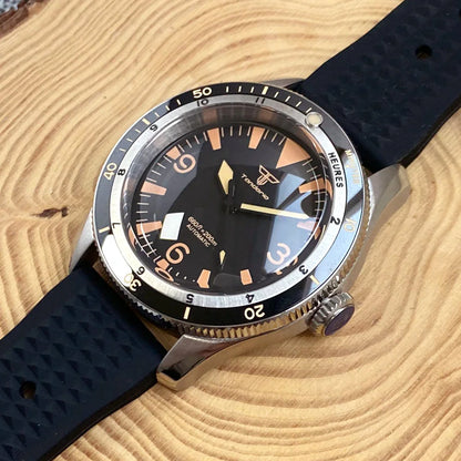 Tandorio NH35A PT5000 Mechanical Men's Watch 20BAR Waterproof Sapphire Luminous Red Black Dial Stainless Steel Bracelet New Clock