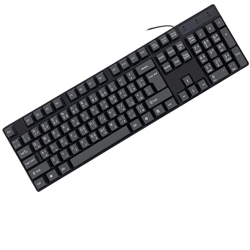 Teclado gaming com keycaps de letras em espanhol, francês, russo e árabe, USB com fios, 104 teclas, para computador