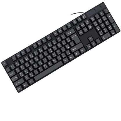 Teclado gaming com keycaps de letras em espanhol, francês, russo e árabe, USB com fios, 104 teclas, para computador