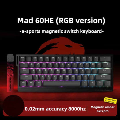 Teclado gaming FGG MAD60 RGB de eixo magnético, dedicado a jogos, com teclas totalmente hot-swap, resposta rápida e personalização de entrada de gama