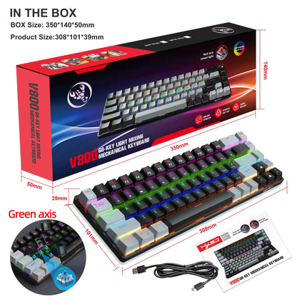 Teclado mecânico gaming 60% USB com teclas brancas, mini teclado gamer ergonómico para computador, retroiluminado, música, teclado para PC