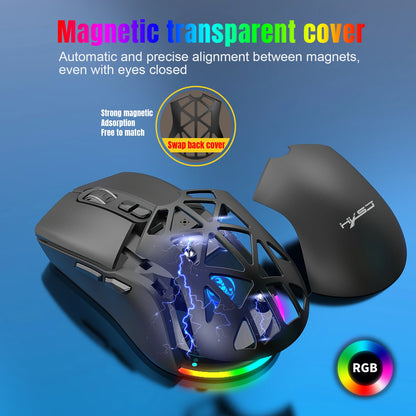HXSJ T26 kétmódú gaming egér, 2.4G+BT5.1 vezeték nélküli gamer egér laptophoz, 4800DPI állítható, ergonomikus optikai számítógépes gamer egér