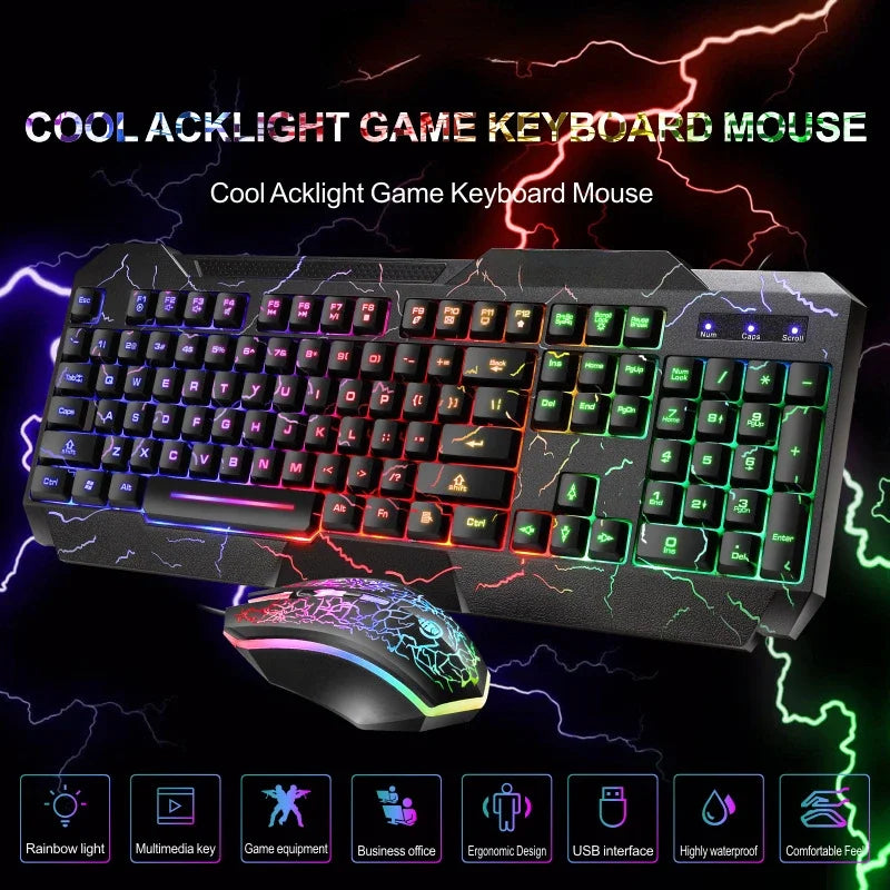 Computer Desktop Wired Gaming Keyboard Mouse Mechanical Feel LED Light Backlit Keyboard Mouse Combos