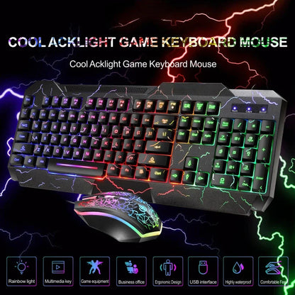 Computer Desktop Wired Gaming Keyboard Mouse Mechanical Feel LED Light Backlit Keyboard Mouse Combos