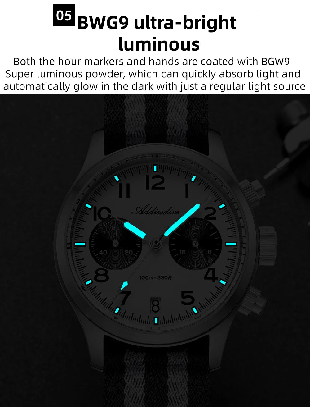 ADDIESDIVE 2025 Neue Panda Eye Herrenuhr, luxuriöse Retro-VK64-Quarzuhr für Herren, Sport-Chronograph, 100M wasserdicht, leuchtend