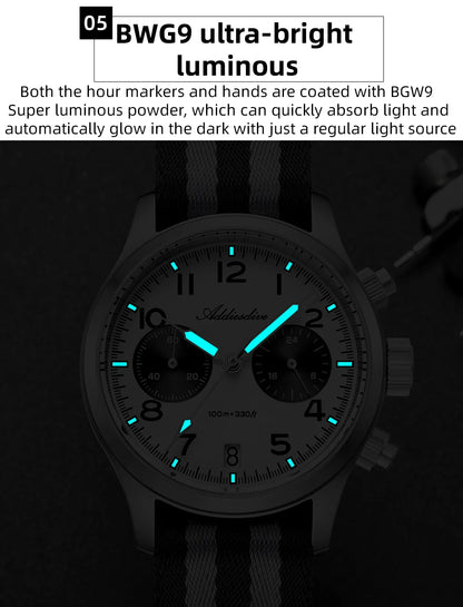 ADDIESDIVE 2025 Neue Panda Eye Herrenuhr, luxuriöse Retro-VK64-Quarzuhr für Herren, Sport-Chronograph, 100M wasserdicht, leuchtend