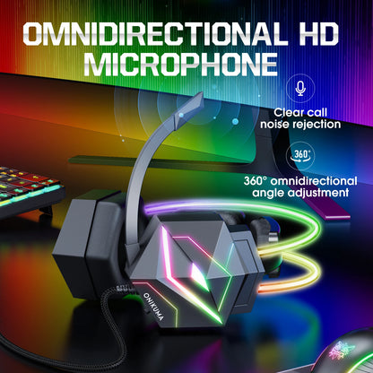 ONIKUMA X20 Gaming Headset with RGB Light Wired Headphones With Mic Bass Surround Over Ear Full Light Earphone for PS5 PC