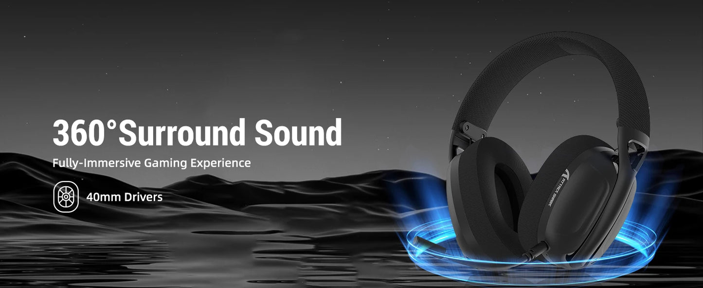 ATTACK SHARK L80 ultraleichtes 180g Gaming-Headset – kabellos im Tri-Mode (Bluetooth 5.3 / 2.4G / kabelgebunden), 5.1 Surround Sound, 40mm-Treiber, absteckbares Mikrofon