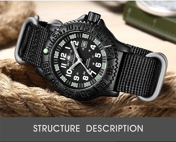 ADDIESDIVE 2023 Men's Sports Watch Military Sports Luxury Rotating Bezel Luminous Watch Nylon Strap 50m Waterproof Quartz Watch