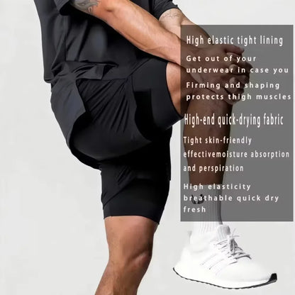 2026 Summer Dragon Ball Goku Anime Gym Shorts Men Double-layer 2-in-1 Sports Pants New Summer Japanese Cartoon Print Beach Pants