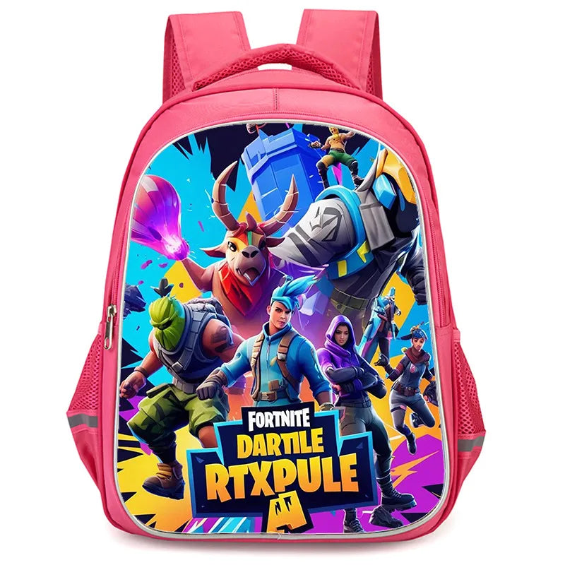 Mochila Fortnite Cartoon de 16 polegadas, unissexo, para rapazes e raparigas, com fechos duplos, grande capacidade e leve, para estudantes